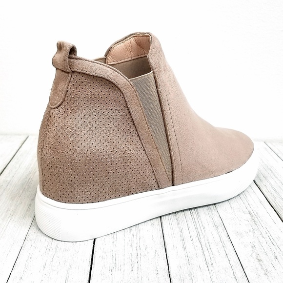 New Taupe Wedge High Top Platform Sneakers Booties - Picture 3 of 3